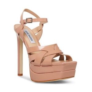 Steve Madden Blush Nude Patent Leather Platform Flirt Ankle Strap Heels